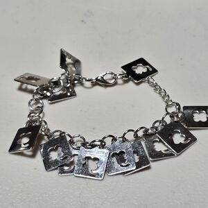 Silver Tone 4 Leaf Clover Silver Tone Charmed Bracelet 18 Pre Owned